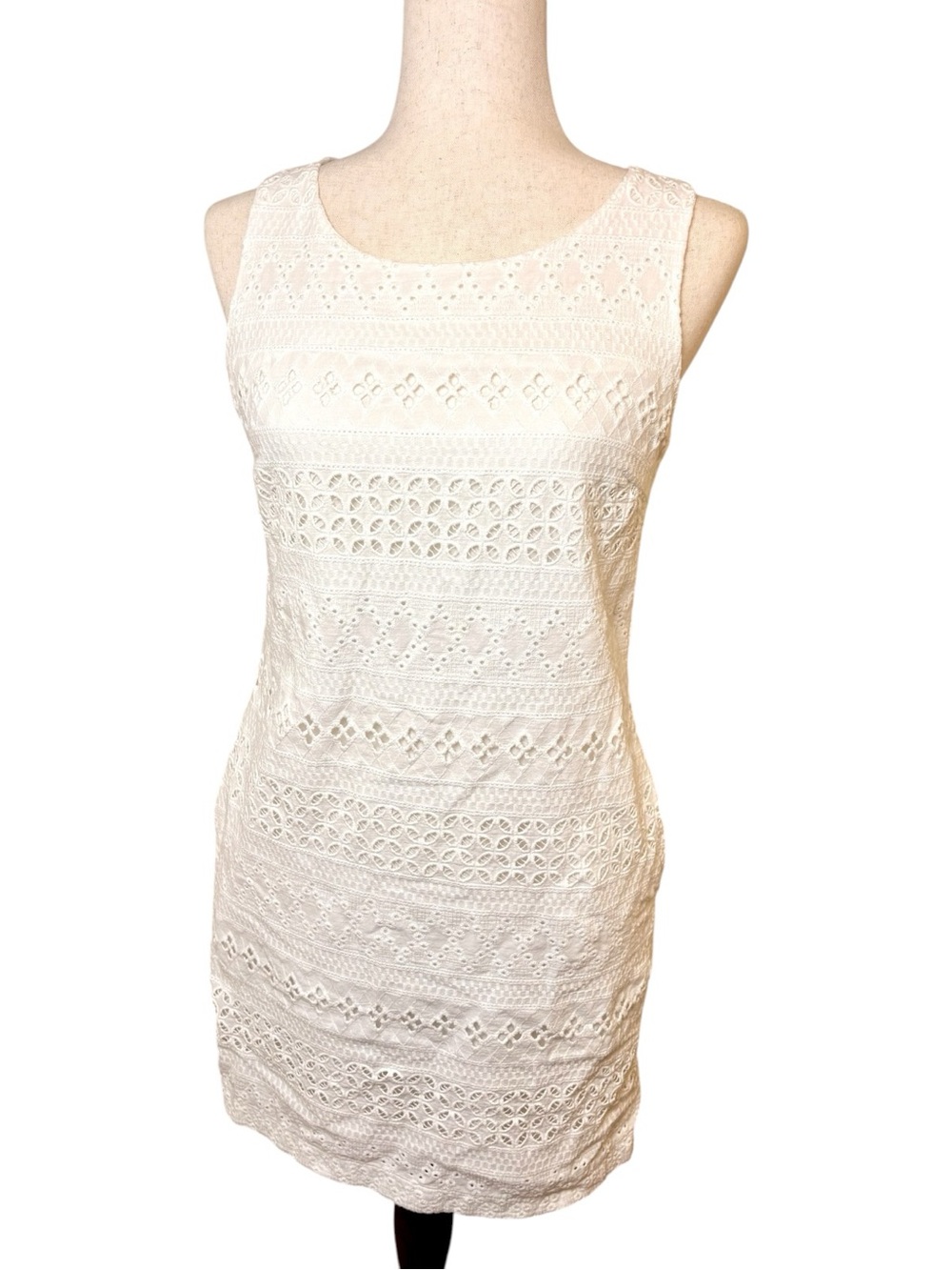 Heyton White Cotton Eyelet Mini Dress Bridal Preppy Feminine Size 4 - Picture 2 of 7